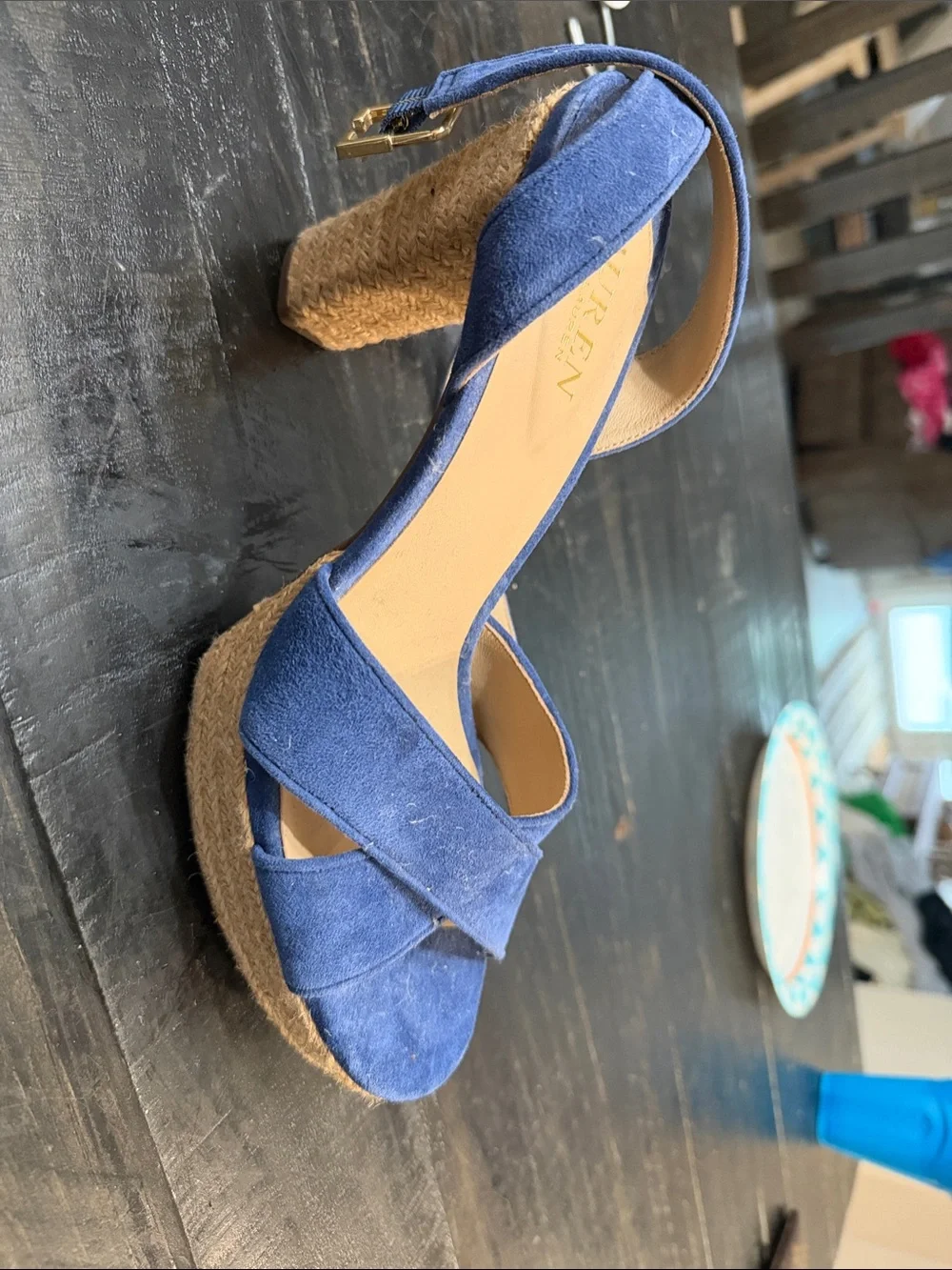 Lauren Ralph Lauren Navy Suede Espadrille Platform Sandal